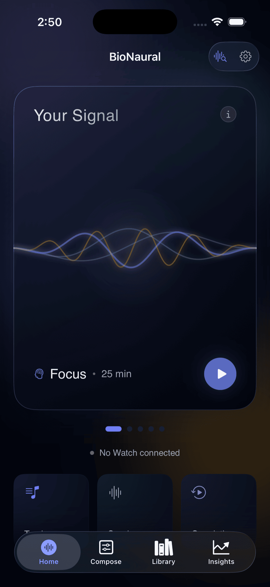 BioNaural iOS app: Your Signal adaptive audio screen