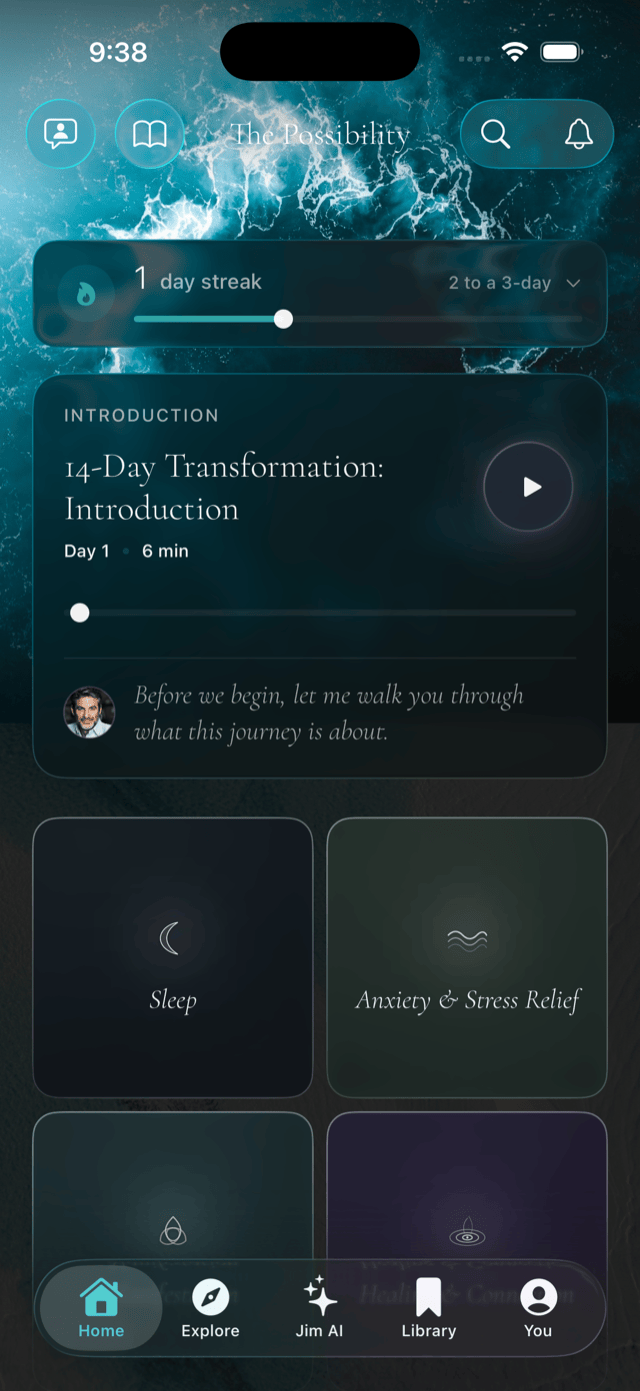 The Possibility iOS app: guided breathing screen