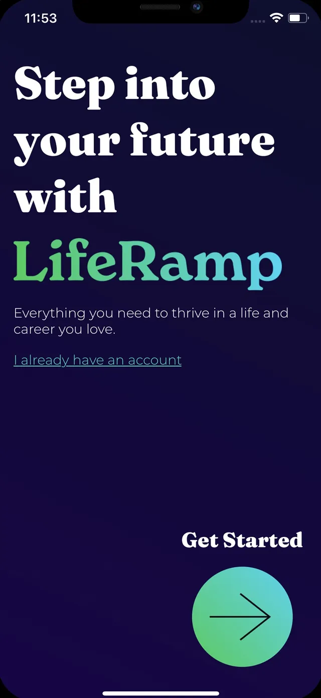 The LifeRamp app welcome screen