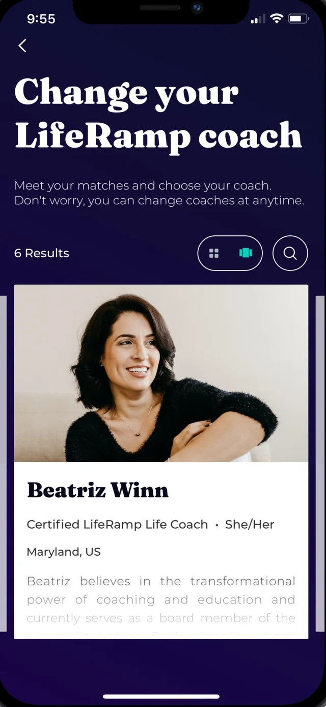 Choosing a coach in the LifeRamp app