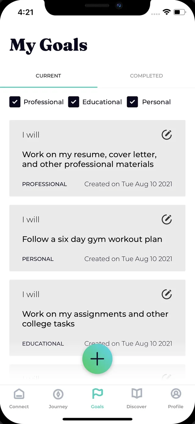 A member’s goals in the LifeRamp app