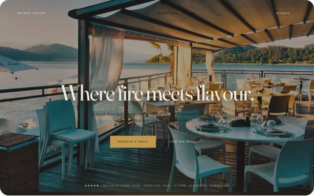 Maison Lumière, a restaurant website designed by Ollie
