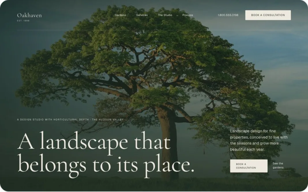 Oakhaven, a landscape design website designed by Ollie