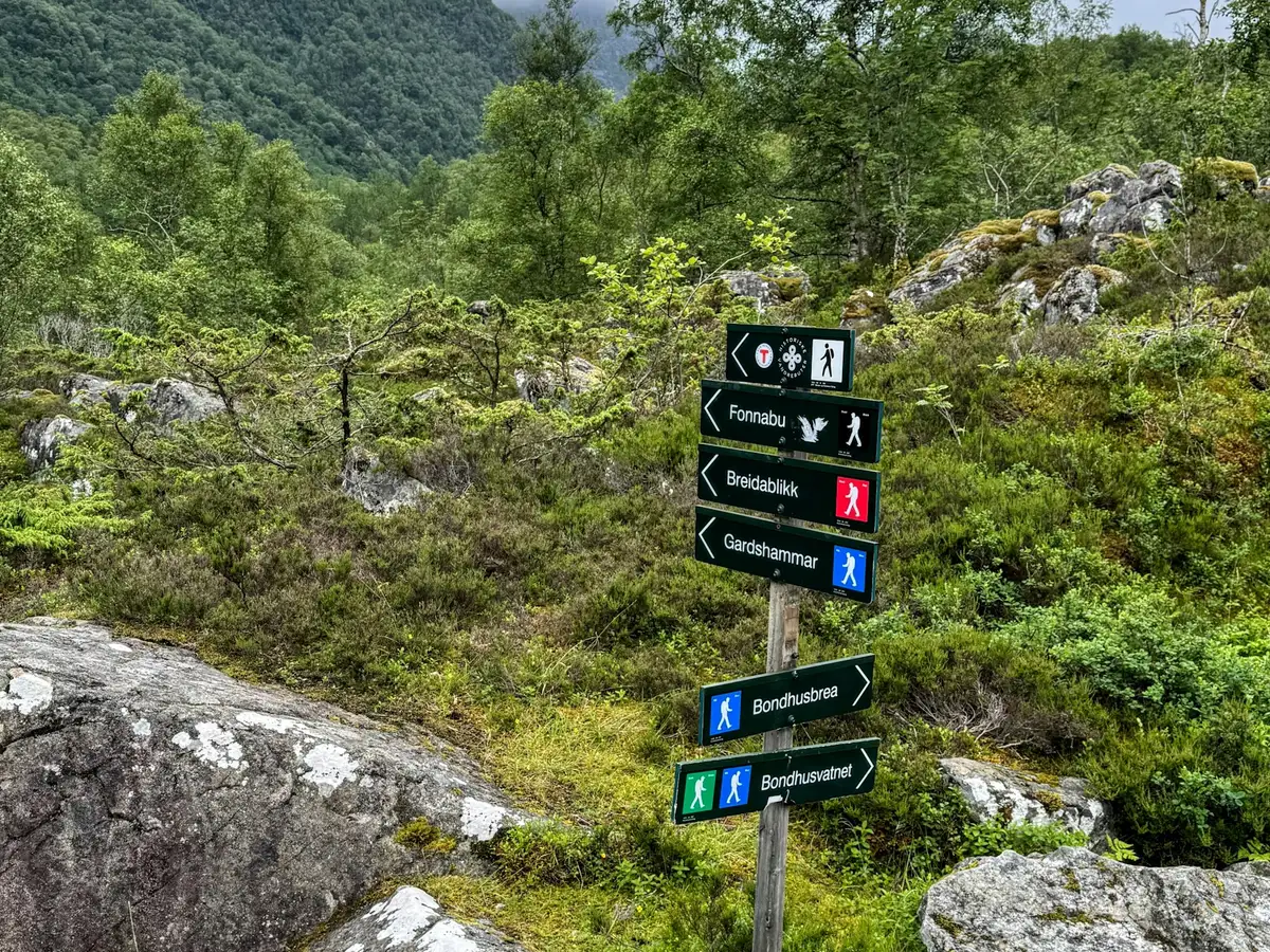 A trail signpost pointing several ways